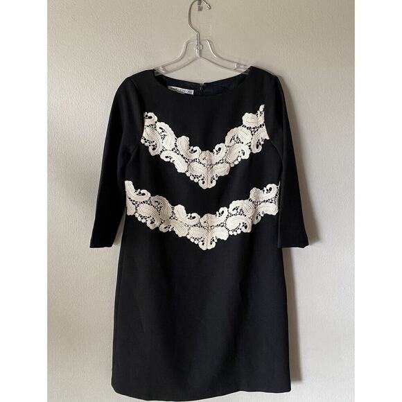 Maggy London Women’s Black Dress Crochet Detail 3/4 Sleeve Size US8 Boho - Picture 3 of 8